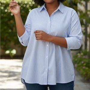 Kim Rogers Blue and White Striped Button-Down Shirt